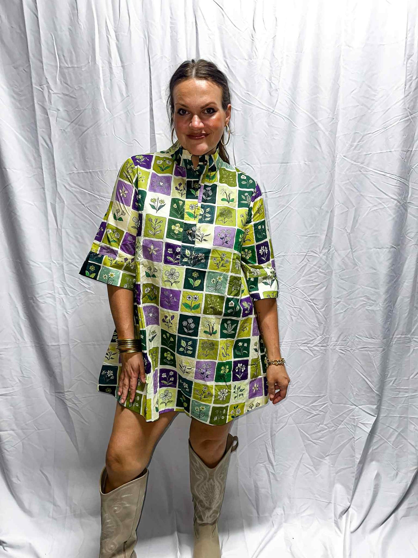 Mixed Pattern Emerald Dress