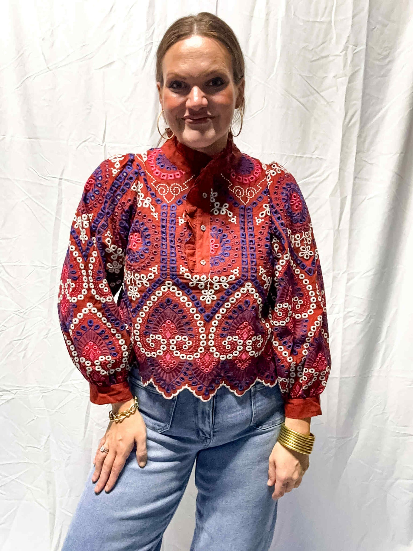 Brick Embroidered Top