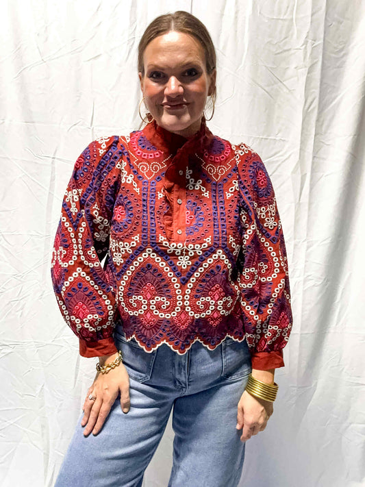 Brick Embroidered Top