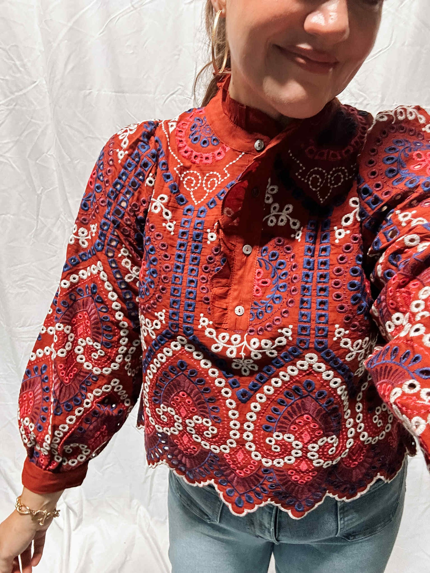 Brick Embroidered Top